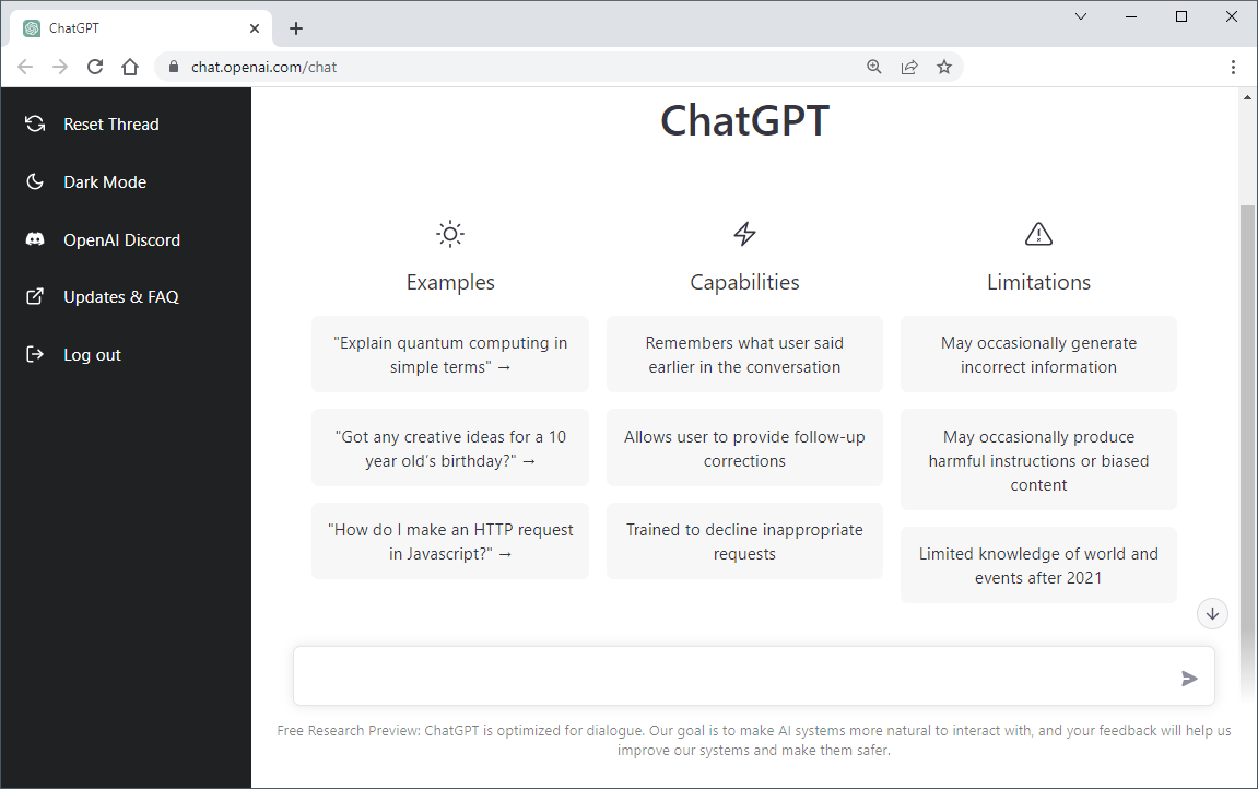 ChatGPT User Interface, Image by Author